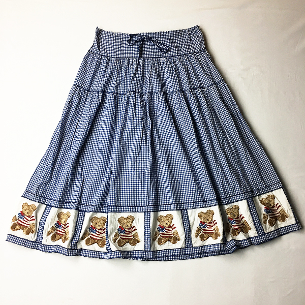 KANEKO ISAO WONDERFUL WORLD カネコイサオ ワンダフルワールド くま刺繍 ギンガムチェック ピコ ティアードスカート