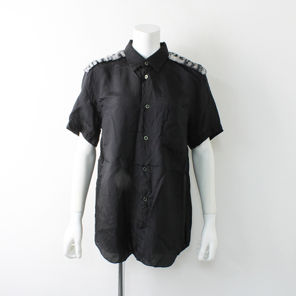 BLACK COMME des GARCONS ブラック コムデギャルソン AD2016 レオパードボア切替 キュプラ 半袖シャツ
